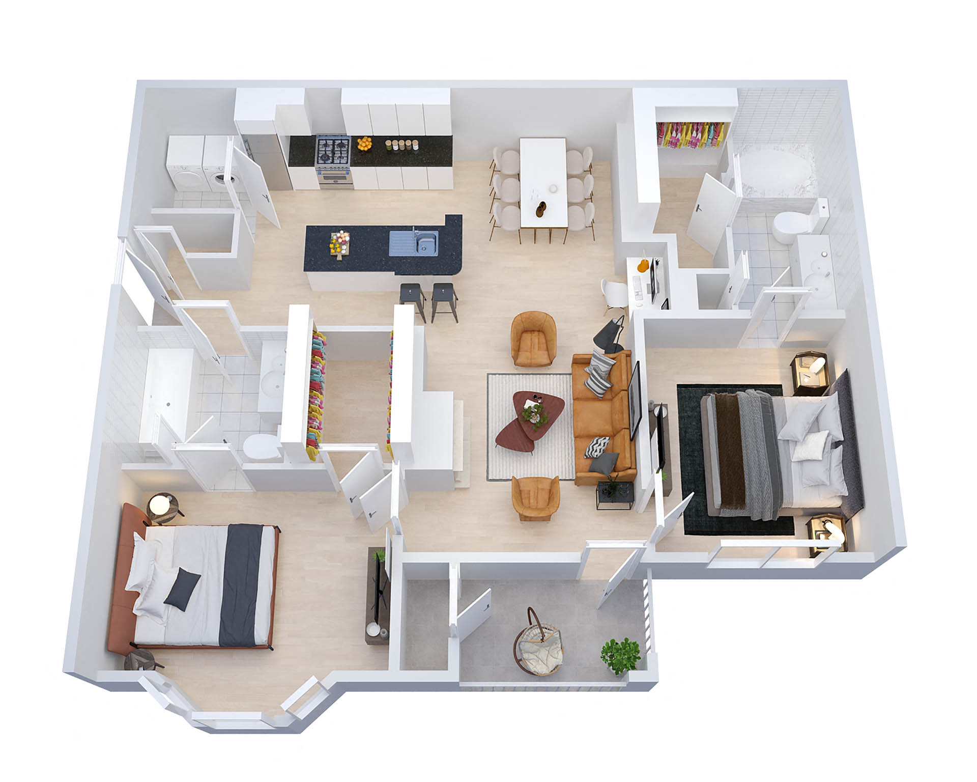Floor plan for 2 beds, 2 baths, 1063 sqft